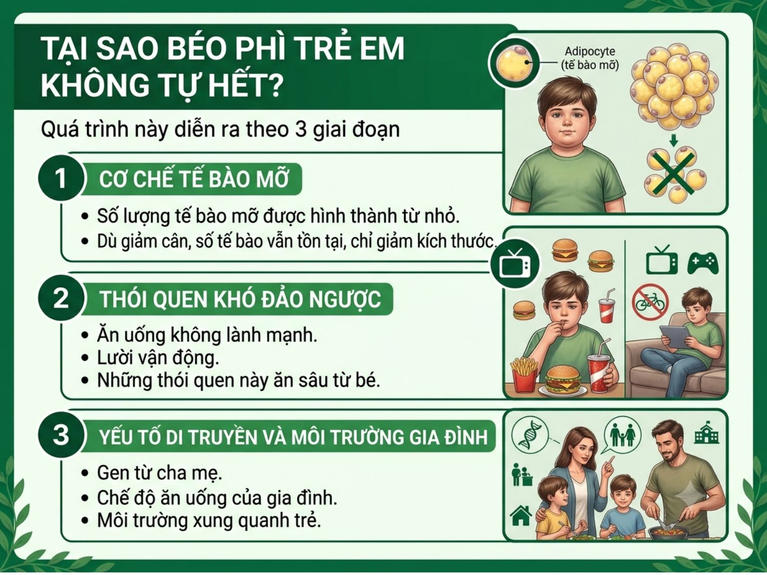 Tình trạng béo phì của trẻ em không thể tự hết do nhiều yếu tố