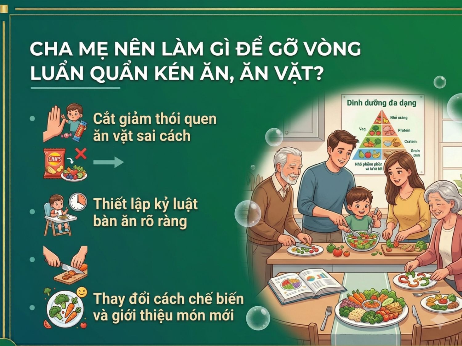 Bố mẹ nên cắt giảm thói quen ăn vặt của trẻ, thiết lập kỷ luật bàn ăn