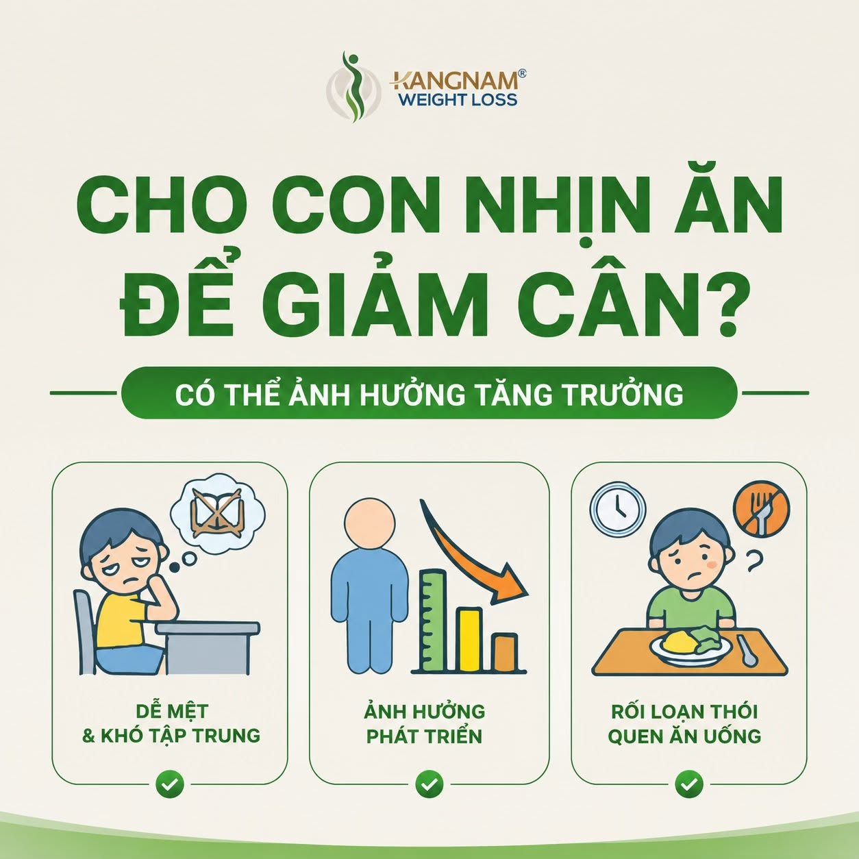 Không nên bắt trẻ nhịn ăn, có thể ảnh hưởng đến sự phát triển của trẻ