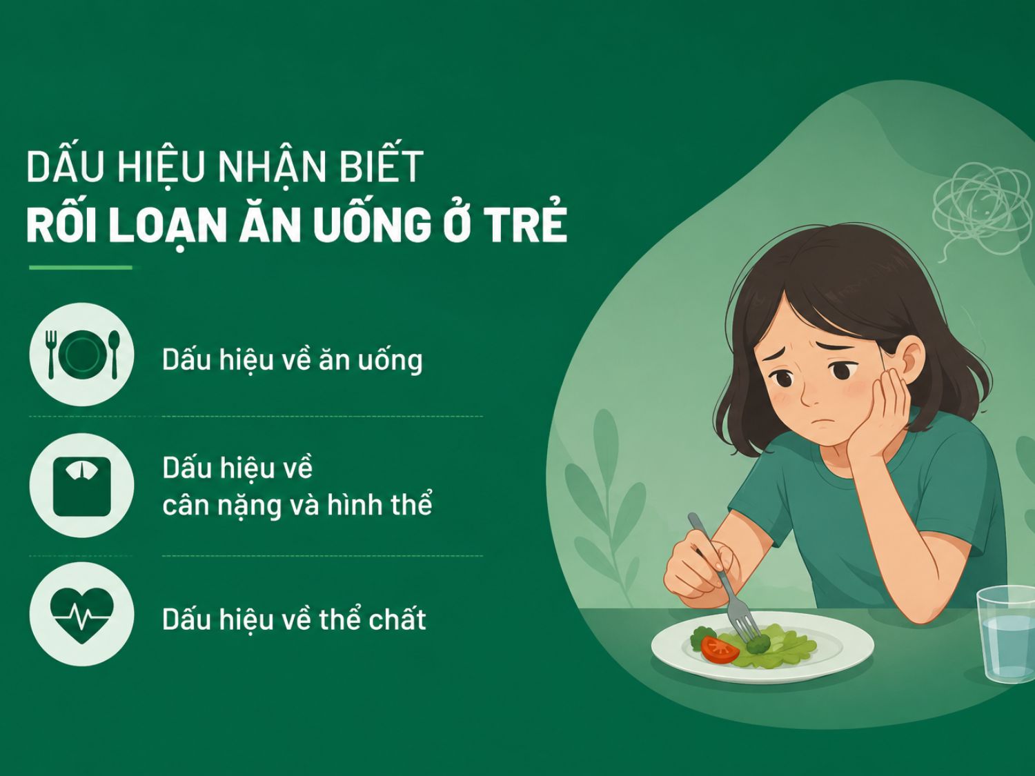 Ba dạng rối loạn ăn uống phổ biến là chán ăn tâm thần, cuồng ăn – thanh lọc và ăn uống vô độ, mỗi tình trạng có biểu hiện và mức độ ảnh hưởng khác nhau đến sức khỏe thể chất lẫn tinh thần.